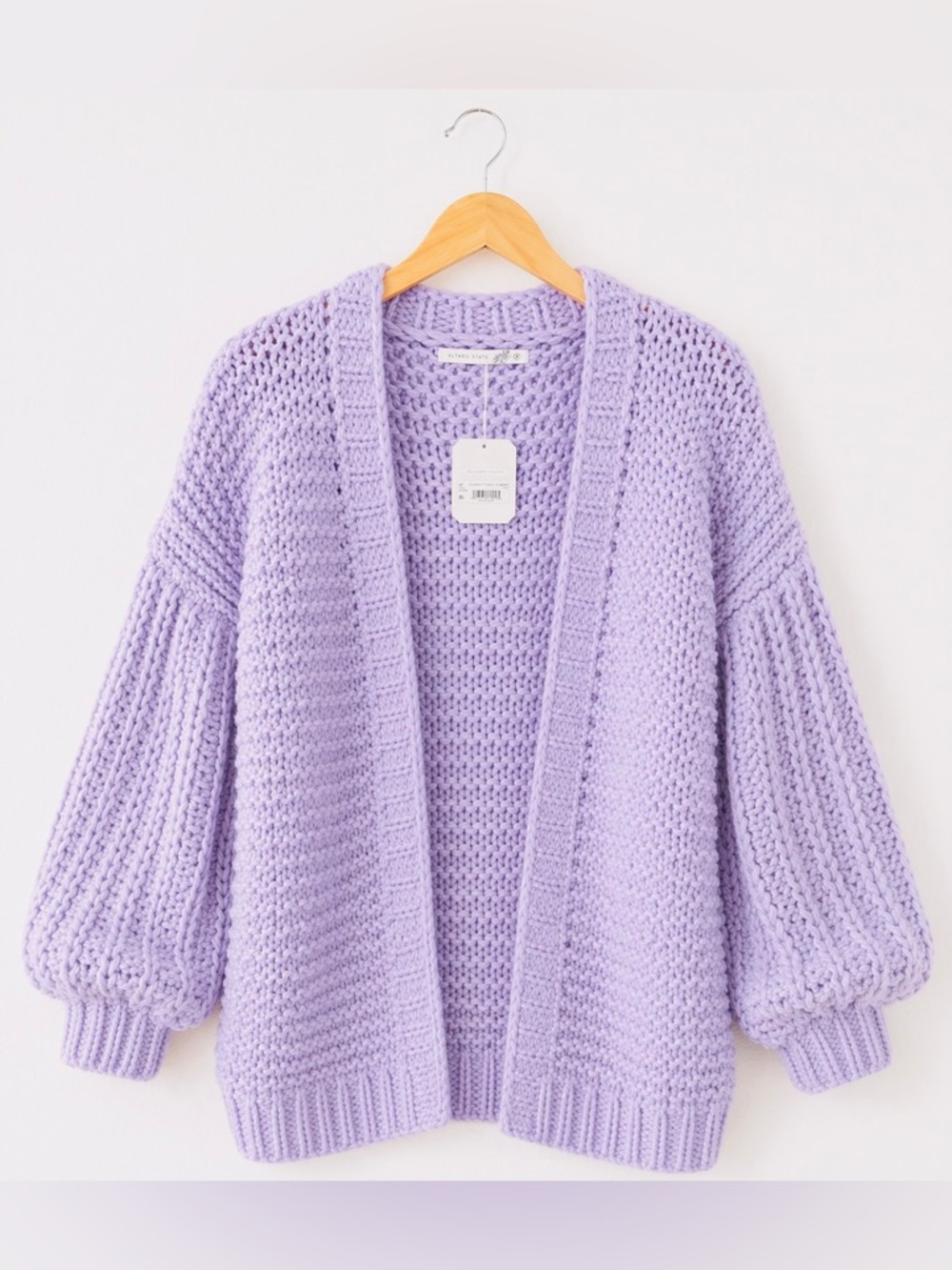 NWT Altar’d State Laurna handmade chunky lavender balloon sleeve cardigan S/M